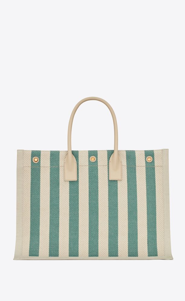 RIVE GAUCHE TOTE BAG IN STRIPED CANVAS AND SMOOTH LEATHER