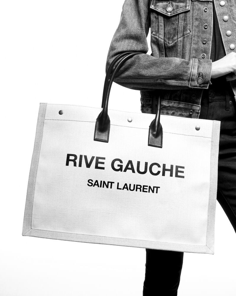 RIVE GAUCHE TOTE BAG IN STRIPED CANVAS AND SMOOTH LEATHER