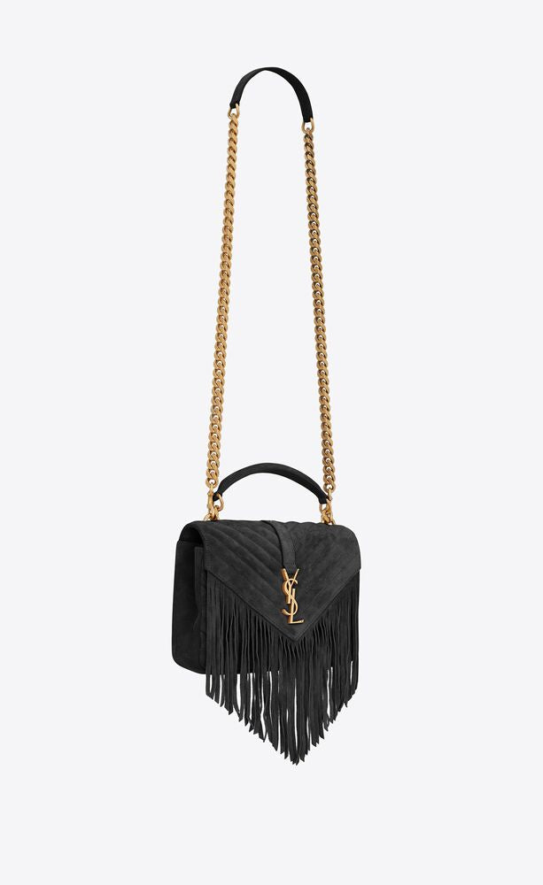 COLLEGE MEDIUM CHAIN BAG IN LIGHT SUEDE WITH FRINGES