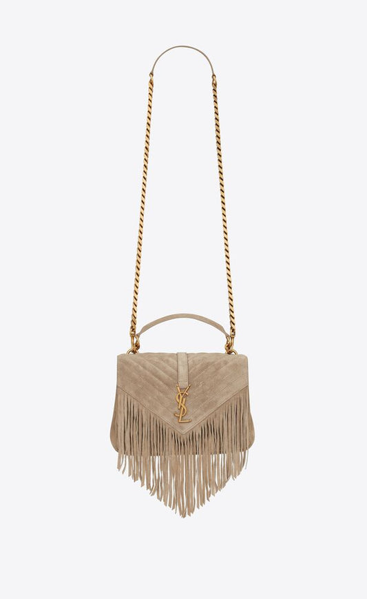 COLLEGE MEDIUM CHAIN BAG IN LIGHT SUEDE WITH FRINGES