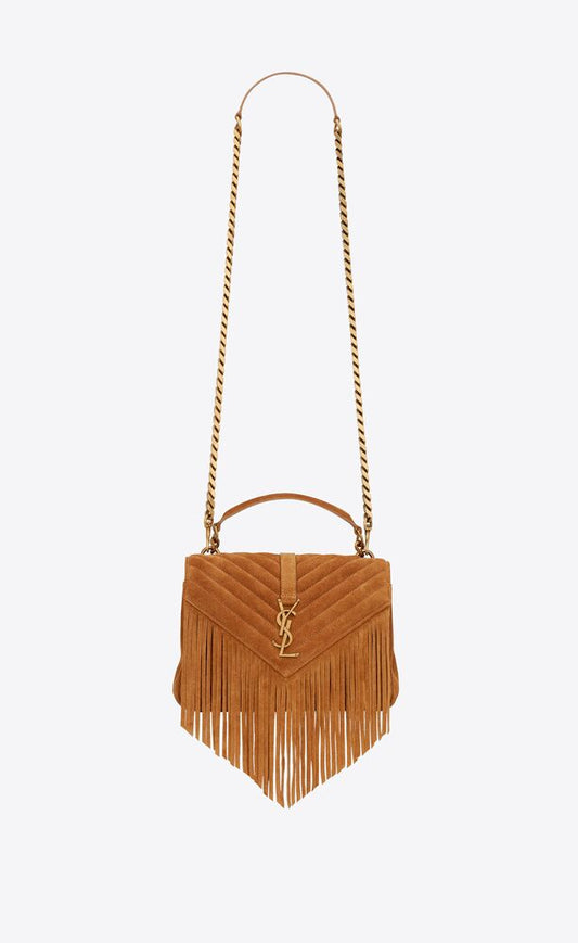 COLLEGE MEDIUM CHAIN BAG IN LIGHT SUEDE WITH FRINGES