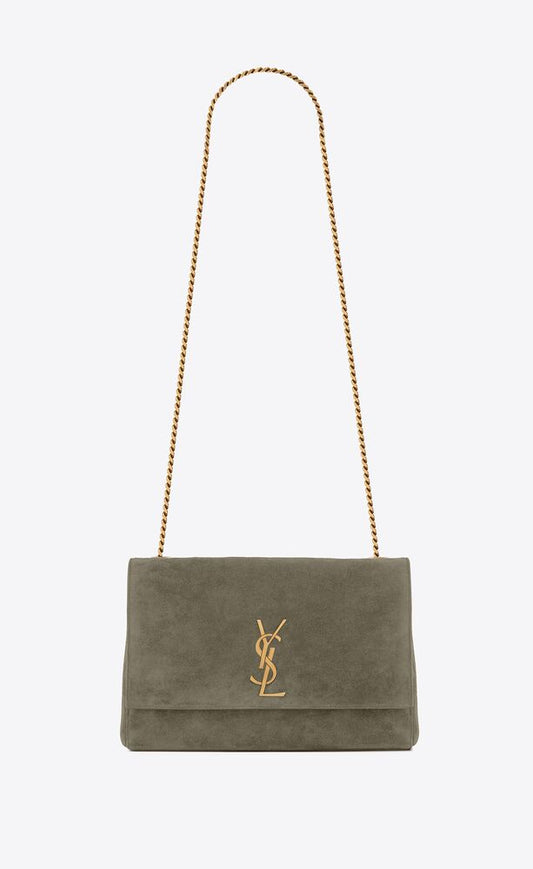 KATE MEDIUM REVERSIBLE CHAIN BAG IN SHINY LEATHER AND SUEDE