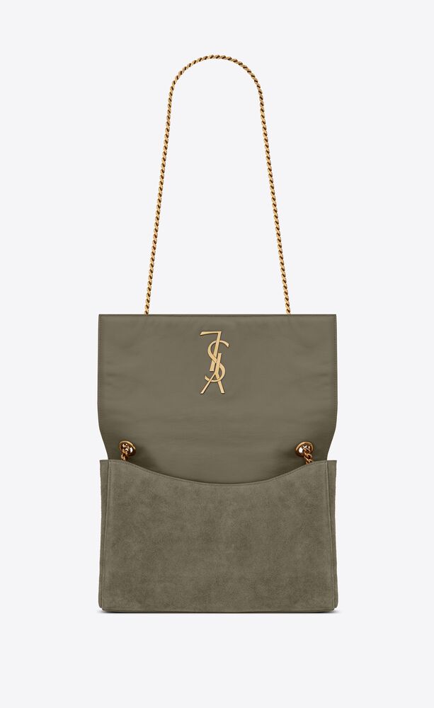 KATE MEDIUM REVERSIBLE CHAIN BAG IN SHINY LEATHER AND SUEDE