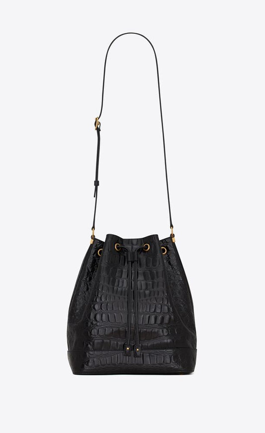 BUCKET BAG IN CROCODILE-EMBOSSED LACQUERED LEATHER