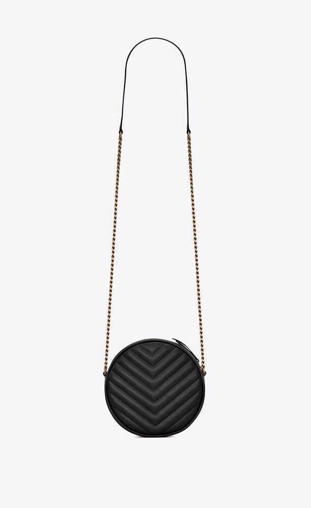 VINYLE ROUND CAMERA BAG IN CHEVRON-QUILTED GRAIN DE POUDRE EMBOSSED LEATHER