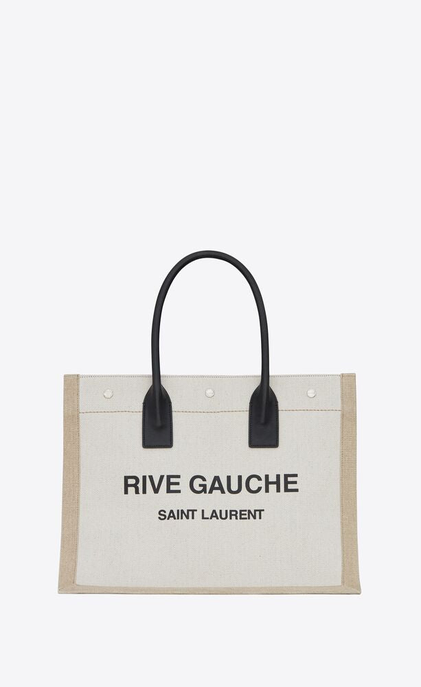 RIVE GAUCHE SMALL TOTE BAG IN LINEN AND LEATHER