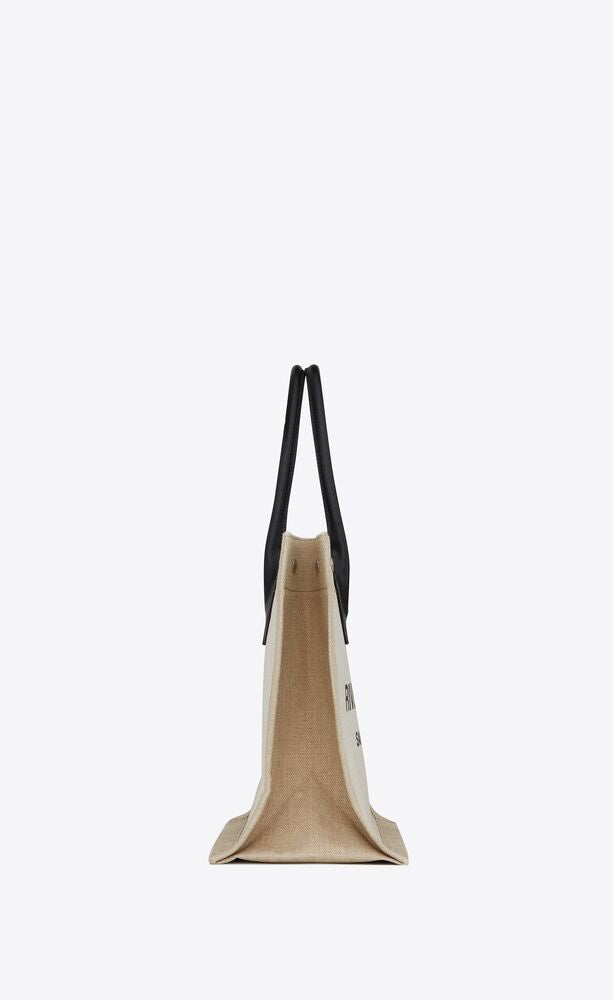 RIVE GAUCHE SMALL TOTE BAG IN LINEN AND LEATHER