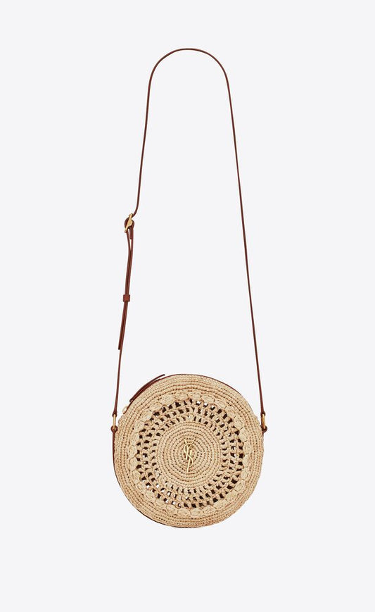 SAC ROND IN RAFFIA AND SMOOTH LEATHER