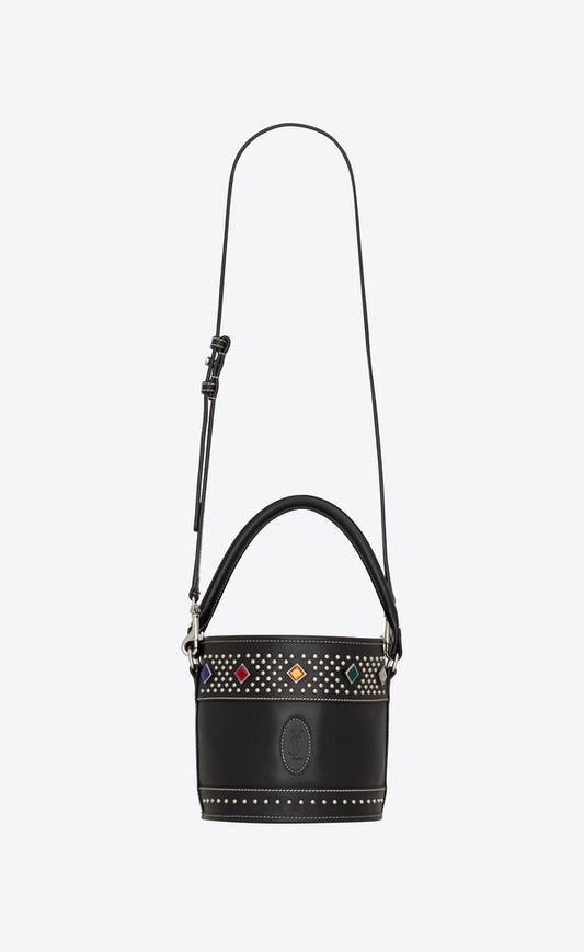 BAHIA SMALL BUCKET BAG IN SMOOTH LEATHER WITH STUDS