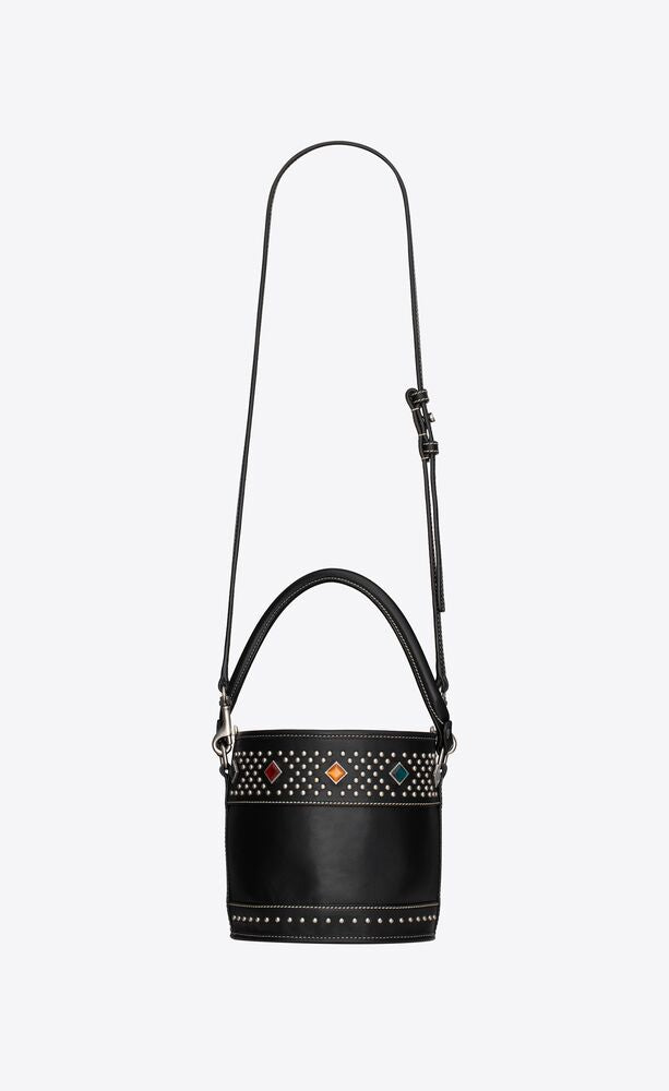 BAHIA SMALL BUCKET BAG IN SMOOTH LEATHER WITH STUDS