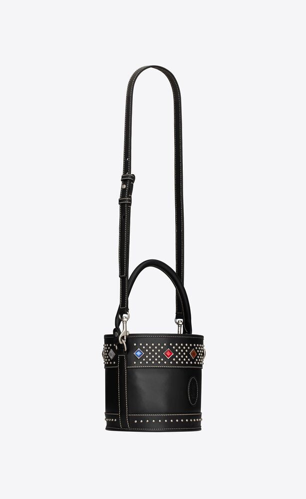 BAHIA SMALL BUCKET BAG IN SMOOTH LEATHER WITH STUDS