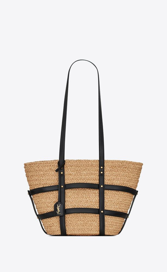 PANIER MEDIUM BAG IN NATURAL RAFFIA AND SMOOTH LEATHER