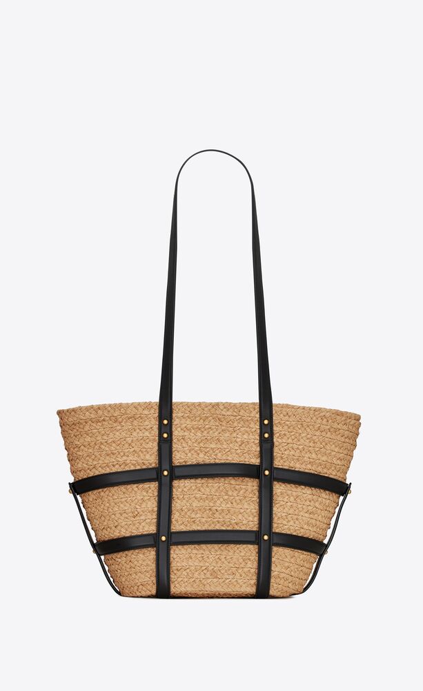 PANIER MEDIUM BAG IN NATURAL RAFFIA AND SMOOTH LEATHER