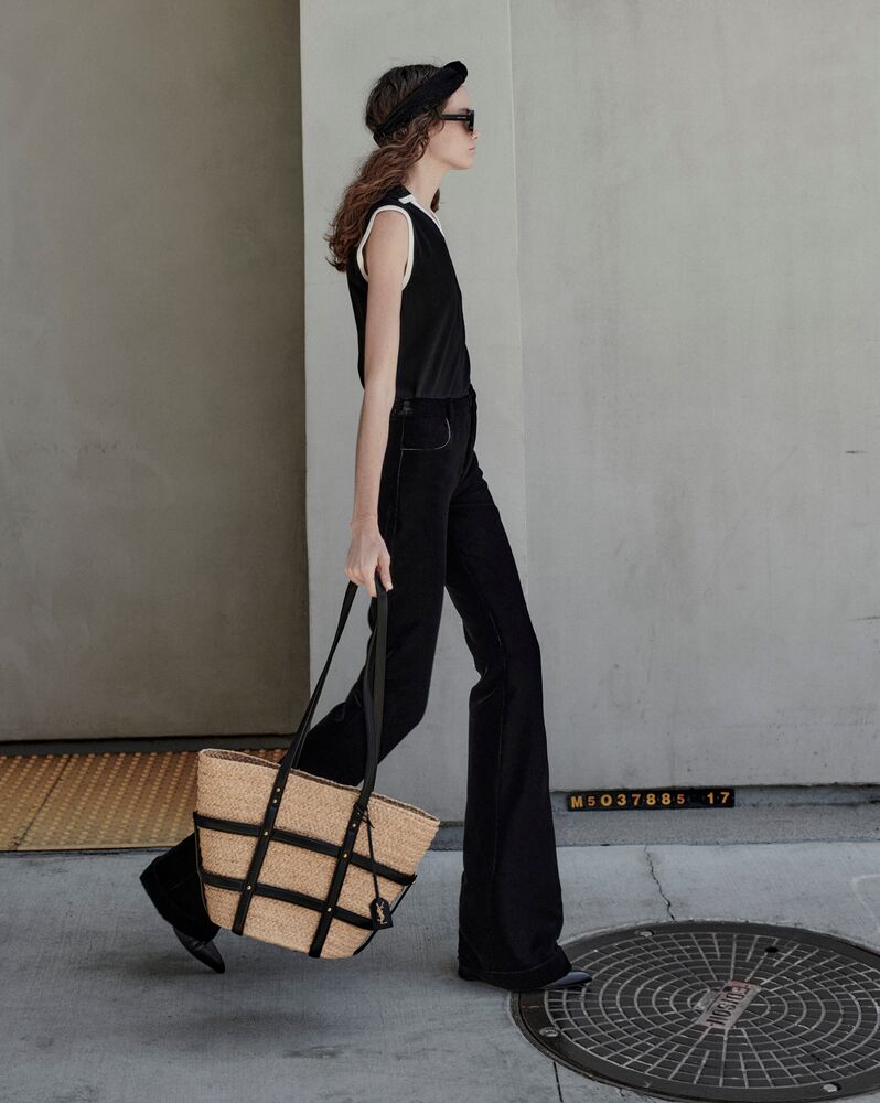 PANIER MEDIUM BAG IN NATURAL RAFFIA AND SMOOTH LEATHER