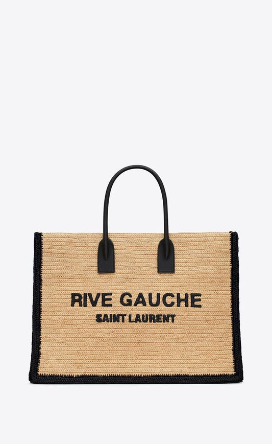 RIVE GAUCHE TOTE BAG IN RAFFIA AND LEATHER