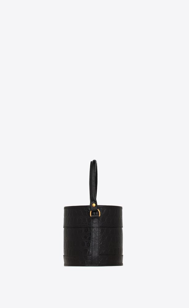 BAHIA SMALL BUCKET BAG IN CROCODILE-EMBOSSED LACQUERED LEATHER