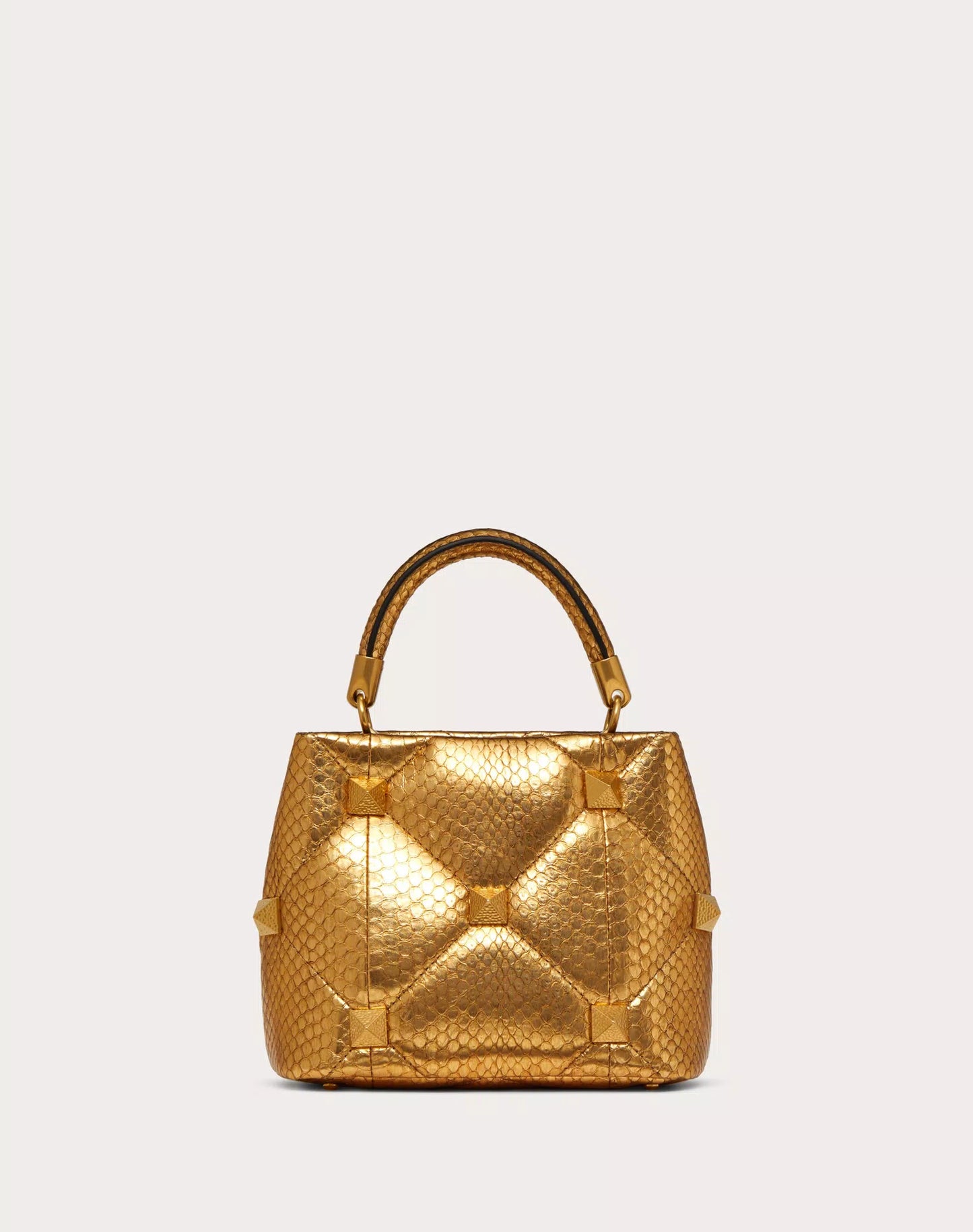 SMALL ROMAN STUD THE HANDLE BAG IN METALLIC SNAKESKIN