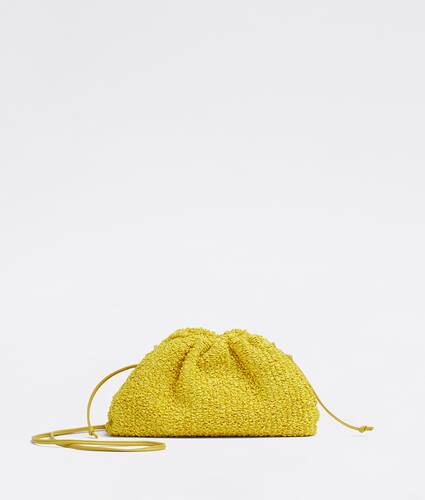 Mini bouclé curly raffia clutch with strap