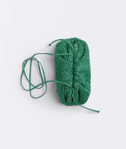 Mini bouclé curly raffia clutch with strap