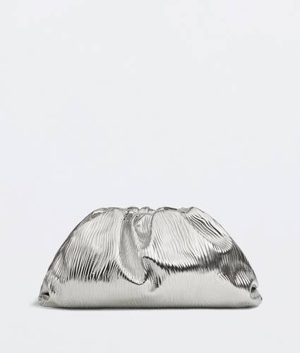 Metalized leather clutch