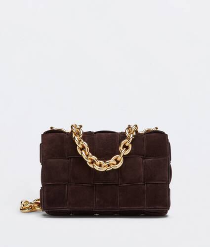 Padded intreccio suede cross-body bag