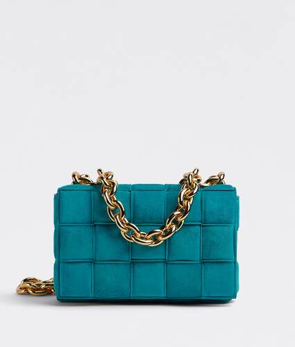 Padded intreccio suede cross-body bag