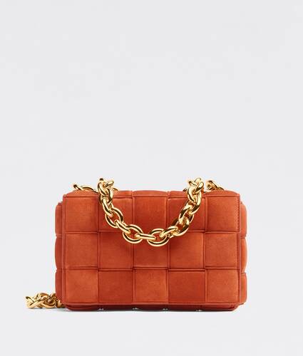 Padded intreccio suede cross-body bag