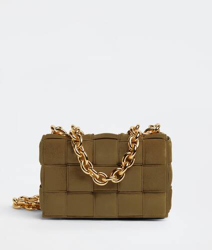 Padded intreccio suede cross-body bag