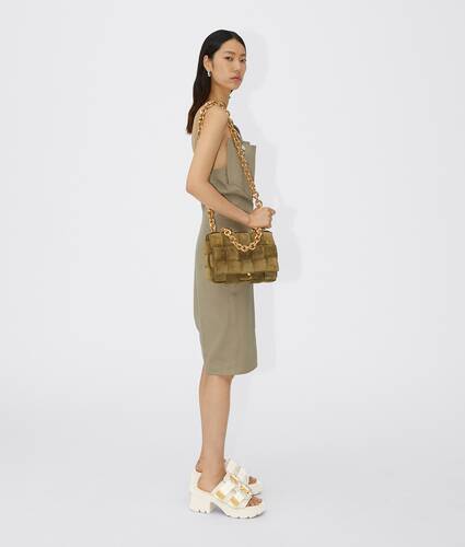 Padded intreccio suede cross-body bag