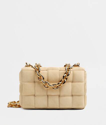 Padded intreccio suede cross-body bag