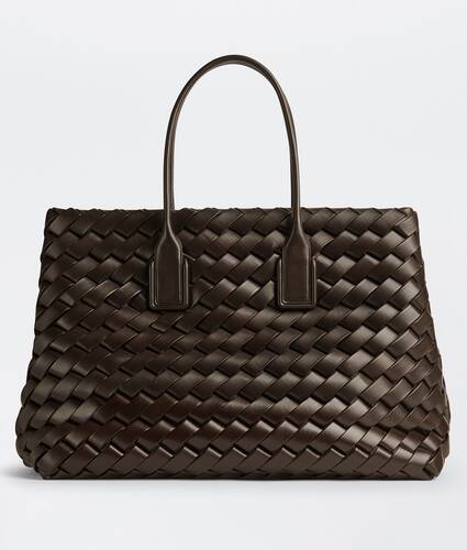 Maxi slanted intrecciato leather tote bag