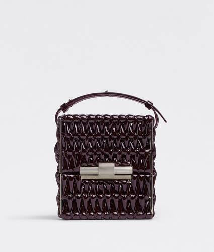 Small grid intreccio patent leather minaudiere