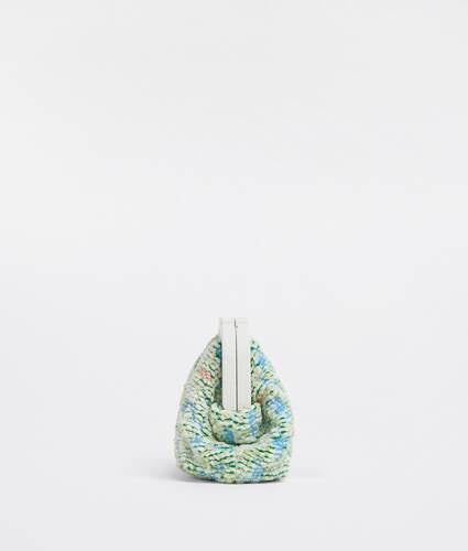 Small chenille bouclé top handle bag with detachable strap