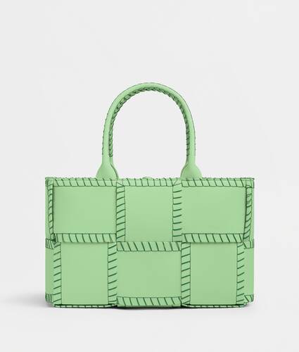 Small intreccio leather tote bag with overlock stitching