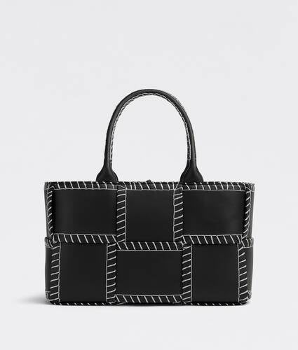 Small intreccio leather tote bag with overlock stitching