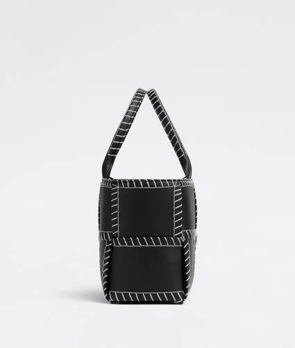 Small intreccio leather tote bag with overlock stitching