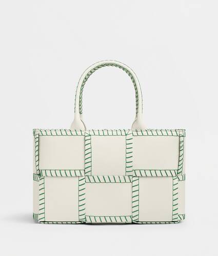 Small intreccio leather tote bag with overlock stitching