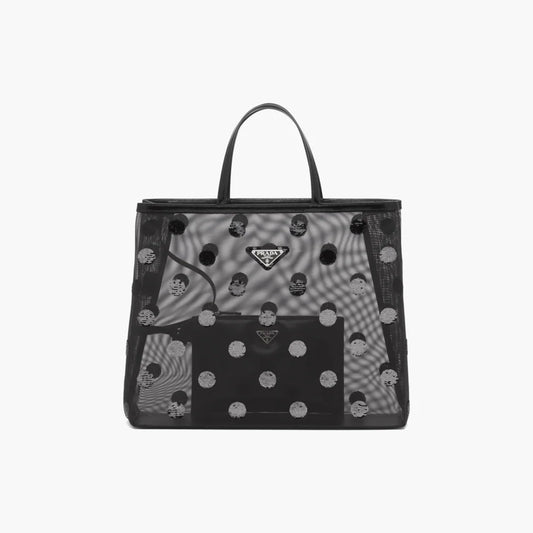 Polka-dot mesh tote bag