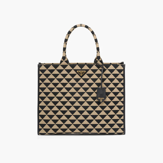 Large Prada Symbole jacquard fabric handbag