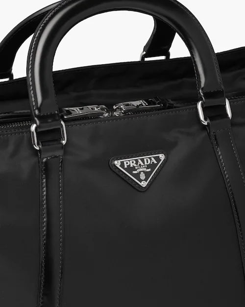 Large nylon and leather tote