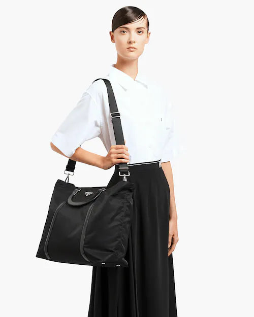 Large nylon and leather tote